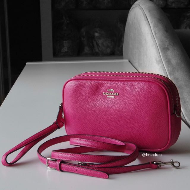 Authentic Coach Pink Leather Double Zip Crossbody Bag Luxury