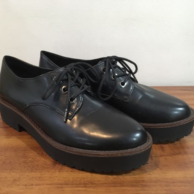 faux leather oxfords womens