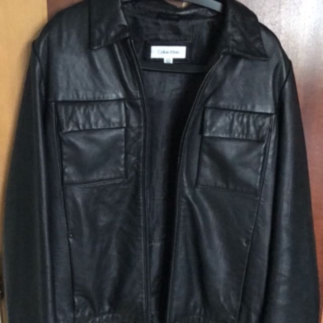 calvin klein genuine leather jacket mens