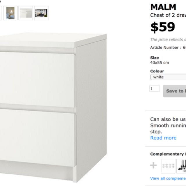 IKEA Side Table -MALM, Furniture & Home Living, Furniture, Tables