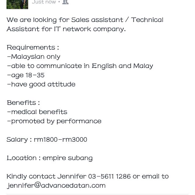 Sales Assistant In Malay / Hire the best freelance virtual assistants
