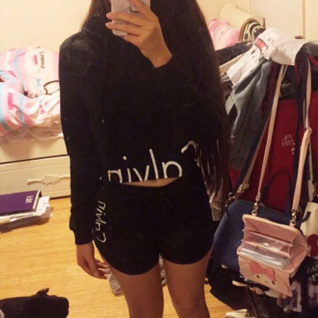 calvin klein hoodie and shorts