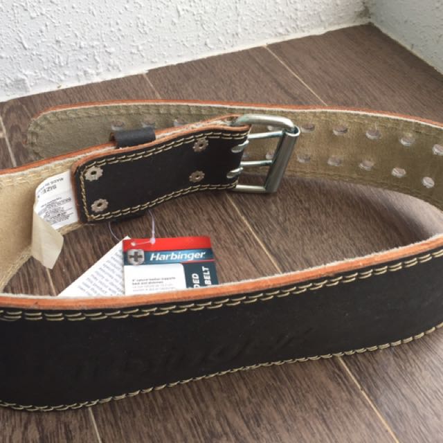 Harbinger padded leather contoured weightlifting belt with suede lining and steel roller buckle discount