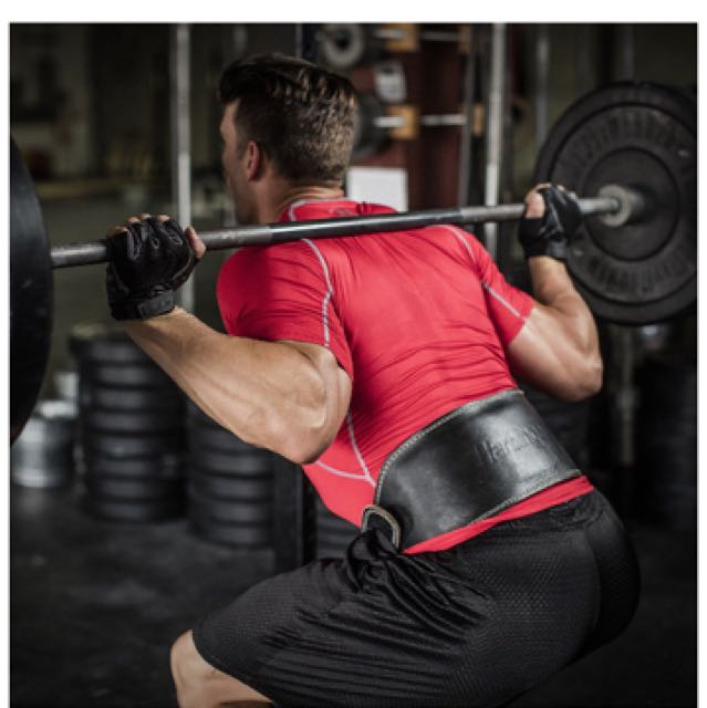 Harbinger padded leather contoured weightlifting belt with suede lining and steel roller buckle clearance
