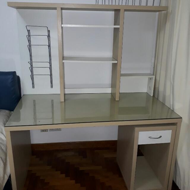 Ikea Study Table With Glass Top , With Book Shelves And Separate