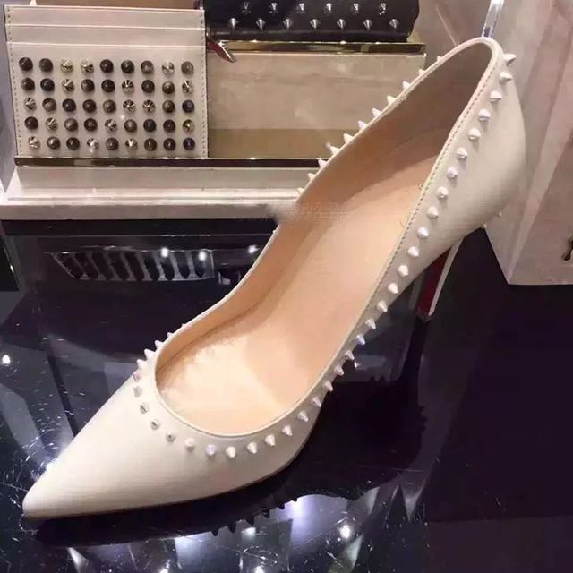 White studded clearance heels