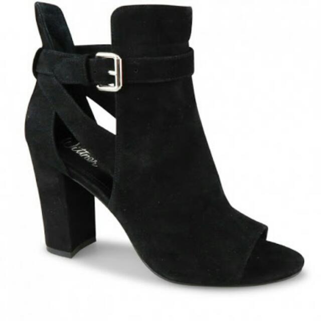 black suede peep toe boots