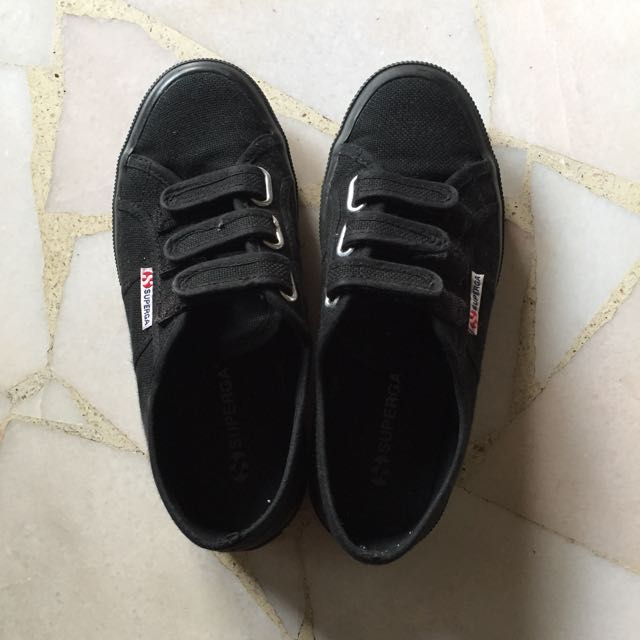 superga black velcro
