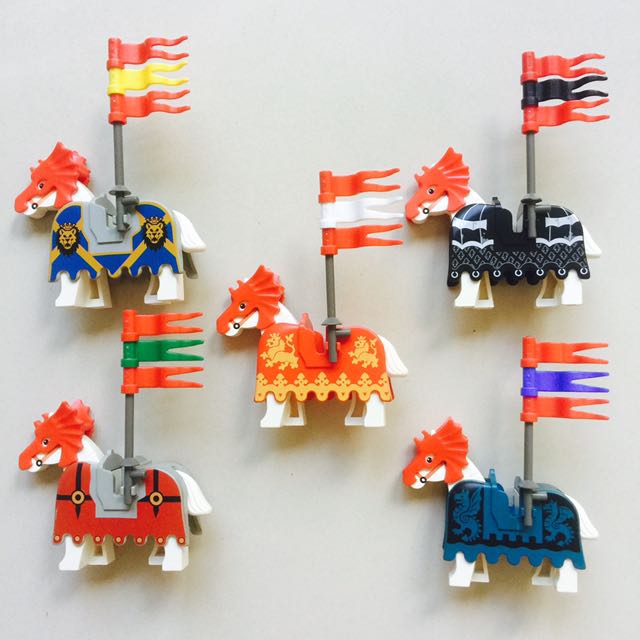 7 Lego Castle Minifigure Horses with Barding Armor