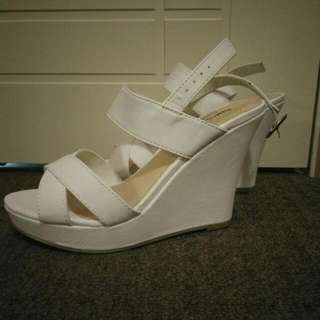 -Naughty Monkey- White Wedge Heels
