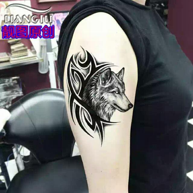 New Hand Painted Tattoo Stickers Domineering Wolf Totem Waterproof Tattoos A Larger Flowers Arm Fake Tattoo Design Craft Art Prints On Carousell