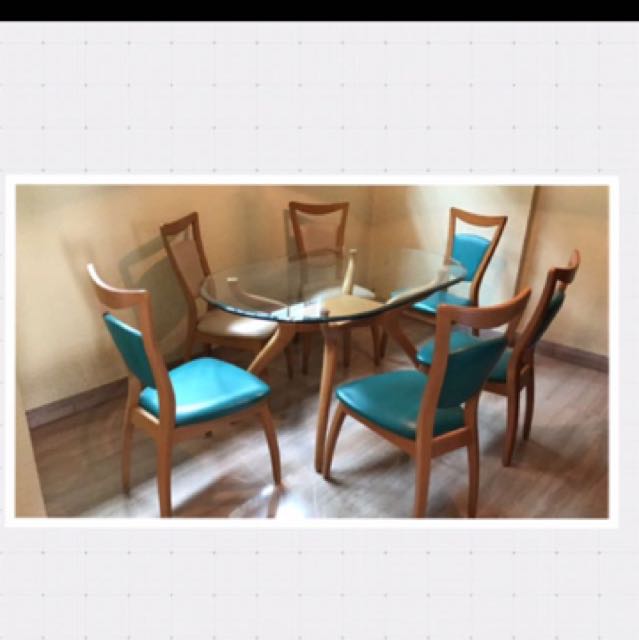 Oval Dining Table + 6 Chairs, Furniture & Home Living, Furniture