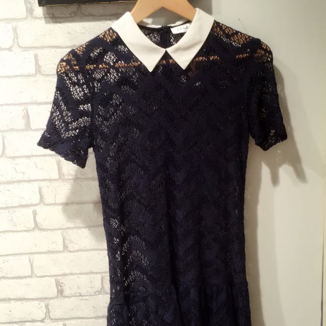 blue dress with white collar