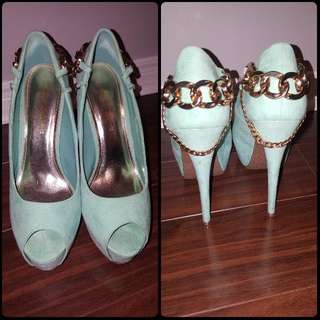 Teal 4" Heels With Platform W Chain backing