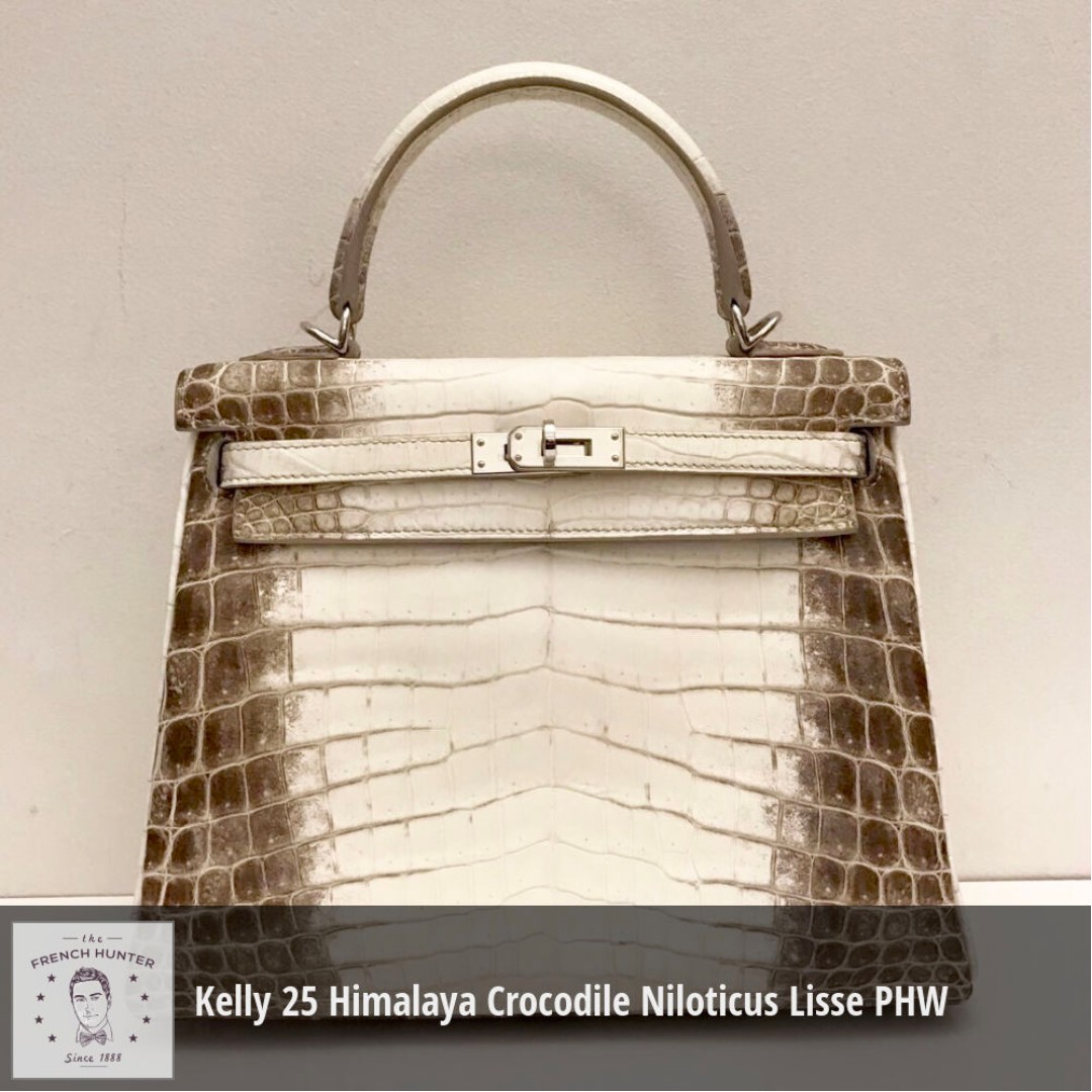Hermès Kelly 25 Retourne White Himalayan Niloticus Crocodile Palladium