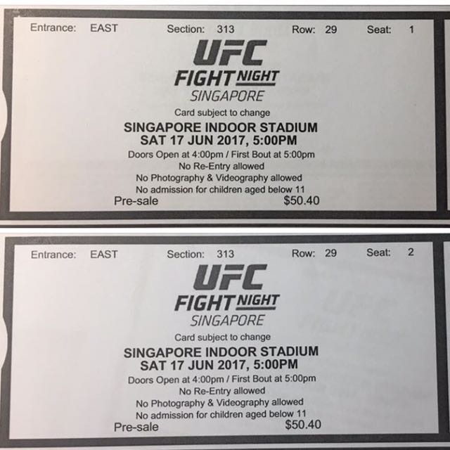 **SELLING AT LOSS** 2 UFC Fight Night CAT 5 tickets, Tickets & Vouchers