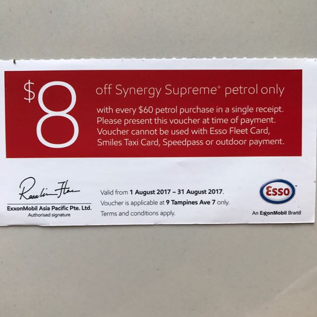 August Esso Supreme 98 Fuel Petrol 8 Discount Voucher Coupon Entertainment Gift Cards Vouchers On Carousell - roblox promo codes working august 2017