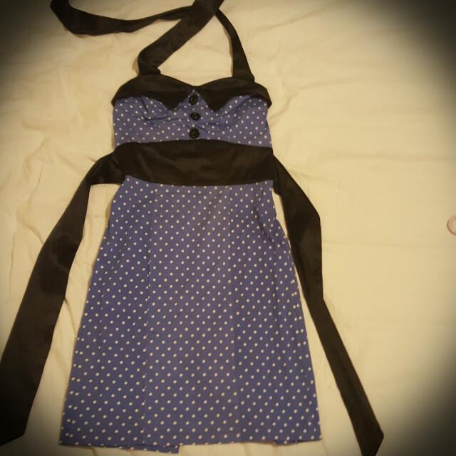 H R Blue White And Black Spot Dress Women S Fashion Clothes On Carousell