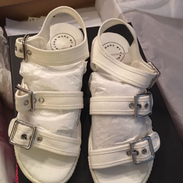 White canvas top sandals