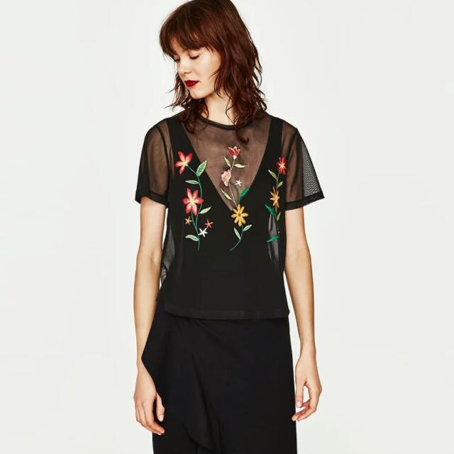 floral embroidered sheer mesh top