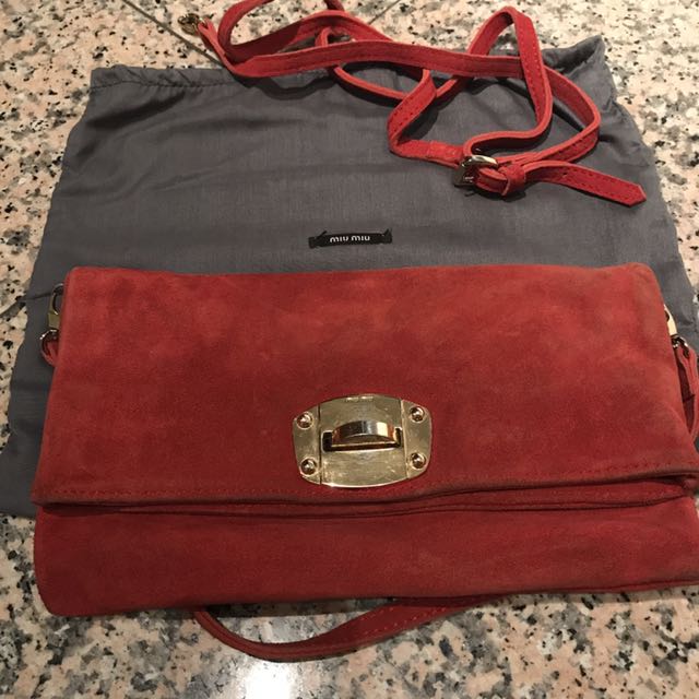 red suede clutch purse