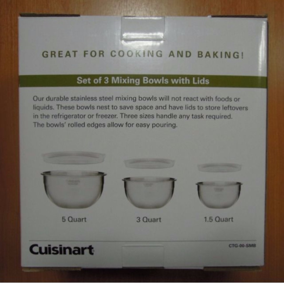 Cuisinart Mixing Bowl Set, Stainless Steel, 3-Piece, CTG-00-SMB