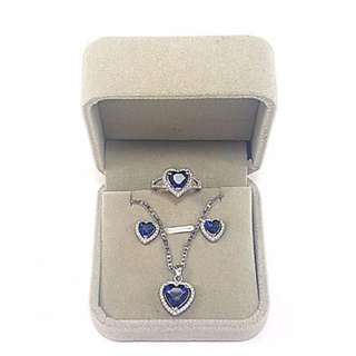 Jewelmine Heart Blue Sapphire Cubic Zircon Jewelry Set