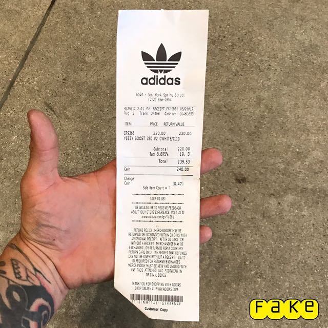 fake yeezy receipt