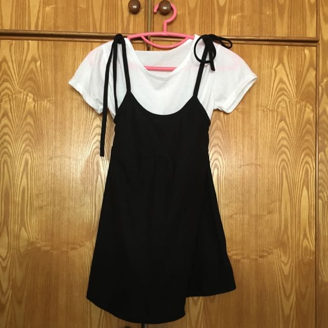 black dress with white shirt
