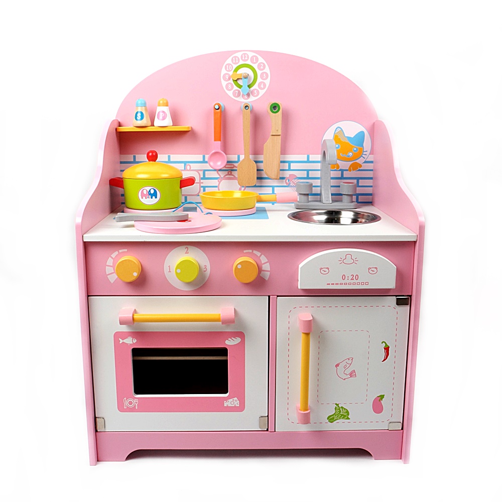 pink wooden toy kitchen accessories
