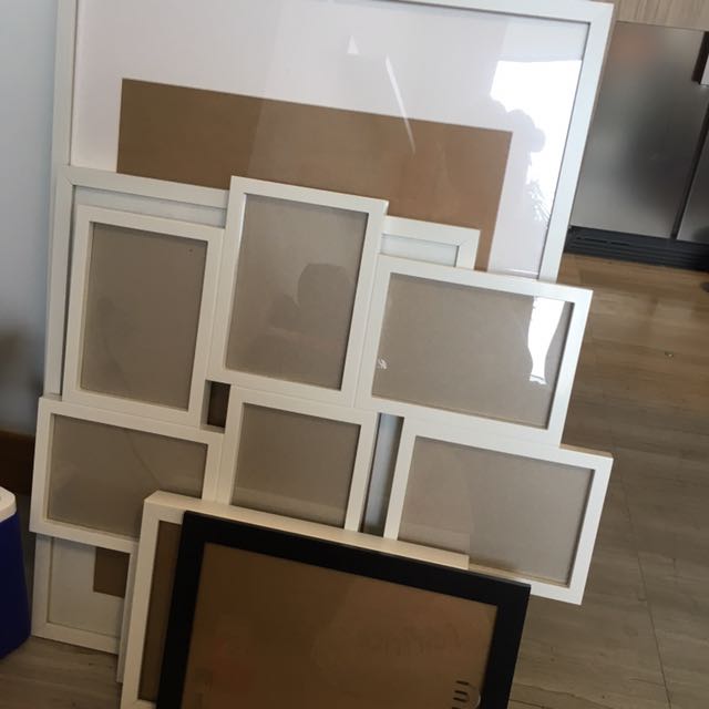 6 IKEA Picture Frames Various Sizes Including One Collage Frame