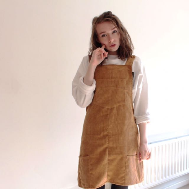 beige corduroy overalls