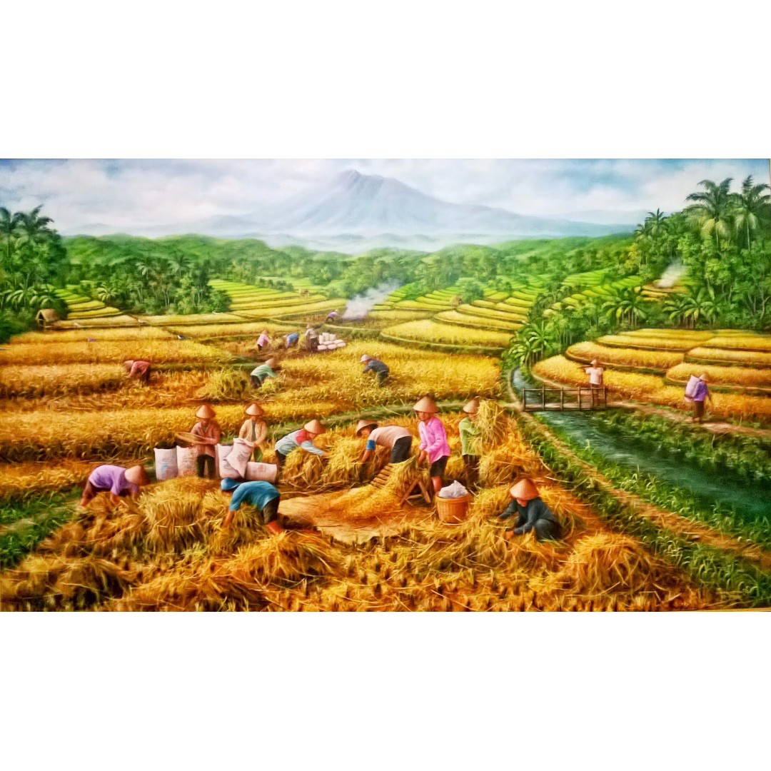 Repro Painting Feng Shui Lukisan Panen Ricefield Harvest