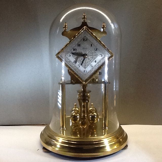 Vintage Kundo 400 Day Anniversary Clock W/glass Dome. H9", Hobbies