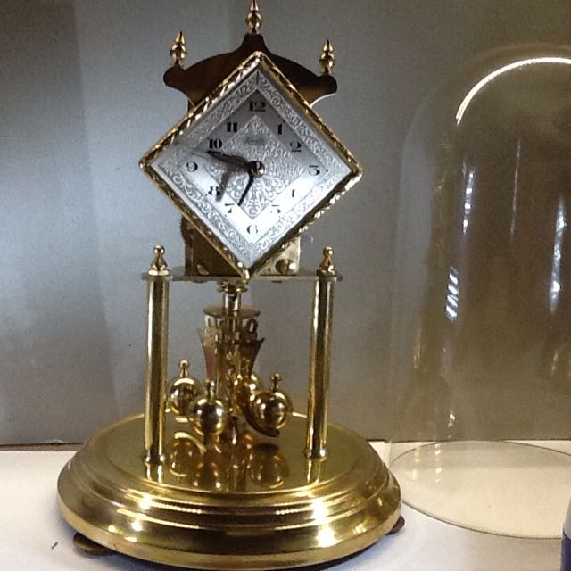 Vintage Kundo 400 Day Anniversary Clock W/glass Dome. H9", Hobbies