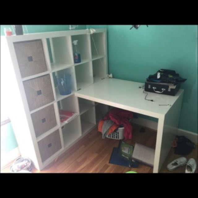 White Ikea Cubby Organizer And Desk Property On Carousell