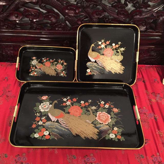 Vintage 3 Piece Lacquerware Tray Set Vintage Collectibles Vintage Collectibles On Carousell