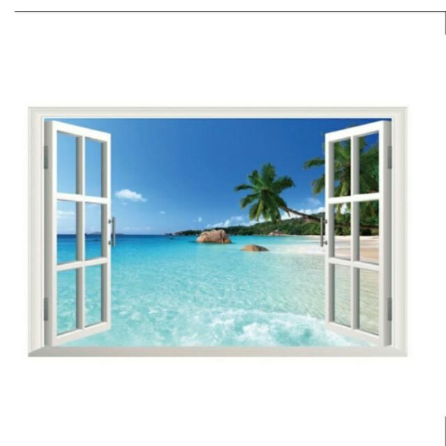 Beach Resort 3d Window View Removable Wall Sticker Art Pvc Decal