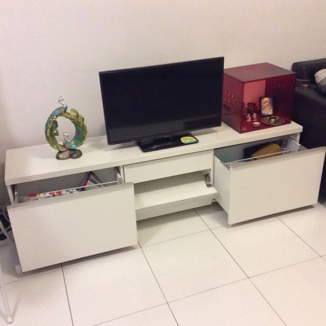 TV Console (ikea white colour; up 399), Furniture & Home Living