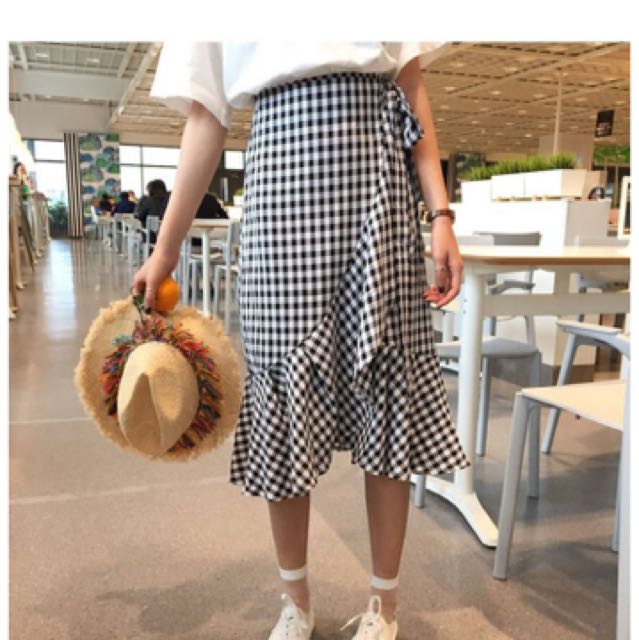 Ulzzang Long Checkered Skirt