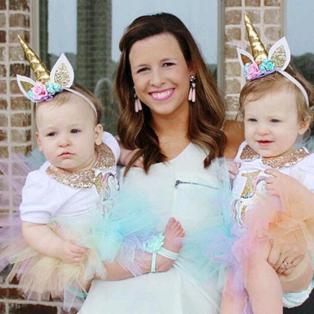 1pc Newborn Elastic Unicorn Headband Birthday Lace Flower Crown