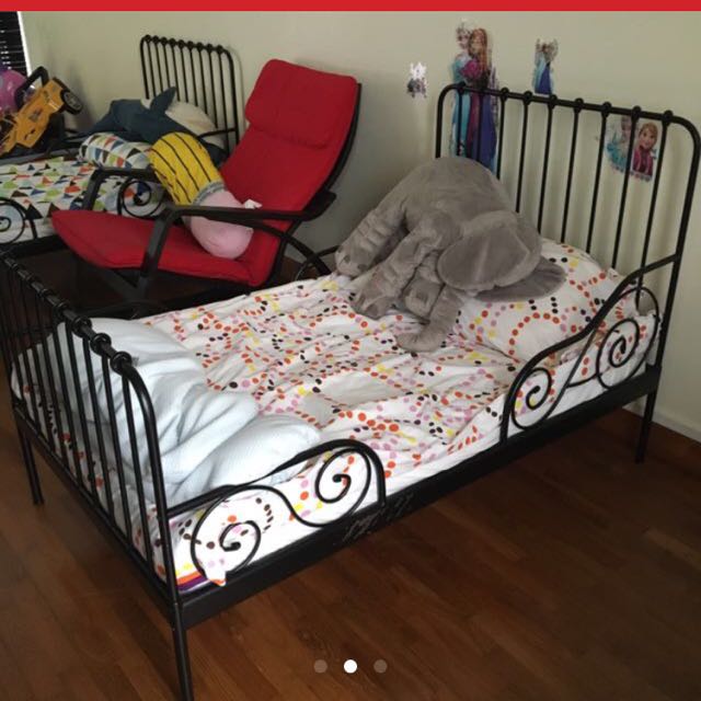 Minnen Extendible Bed Frame + Mattress 2, Furniture & Home Living, Furniture, Bed Frames