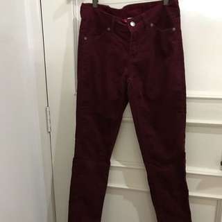 H&M Red Concept Wine Red Corduroy (Velvet) Pants
