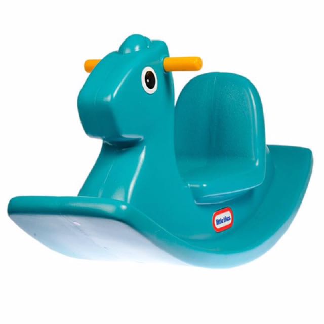 blue plastic rocking horse