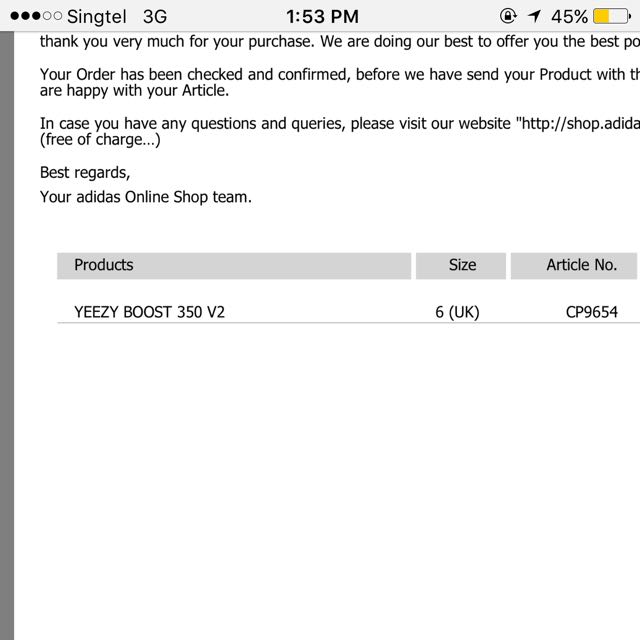 adidas online order receipt