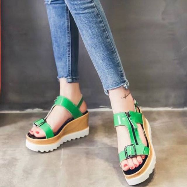 green wedge sandal