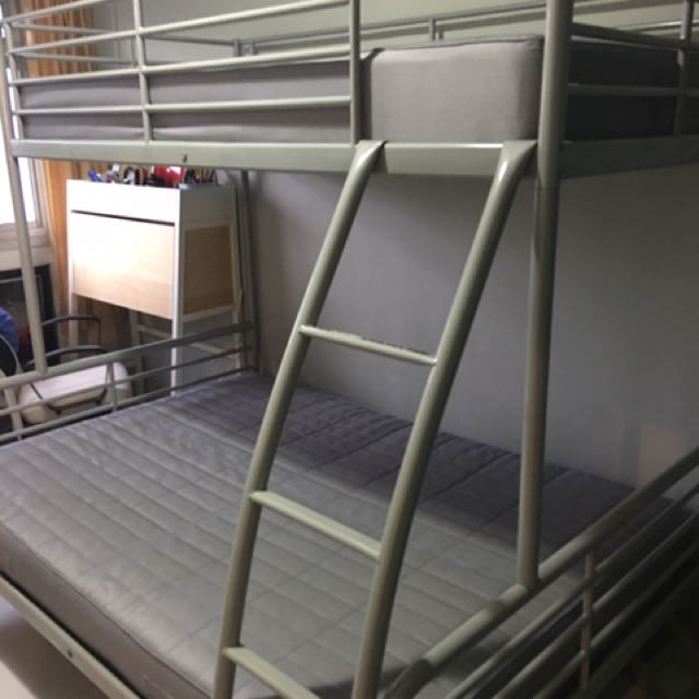 Grey Metal Bunk Bed Frame 2 Ikea Mattresses Furniture Beds Mattresses On Carousell