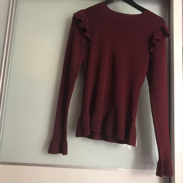 Burgundy long sleeve top womens clearance