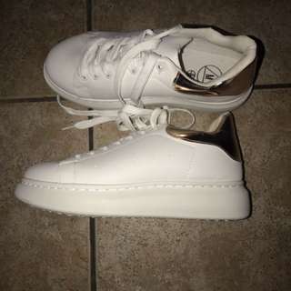 White/rose Gold Platform Sneakers