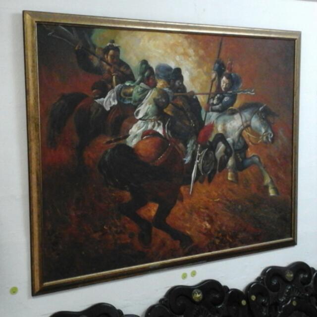 San Ying Zhan Lu Bu Real Life Oil Painting Rare Art Furniture